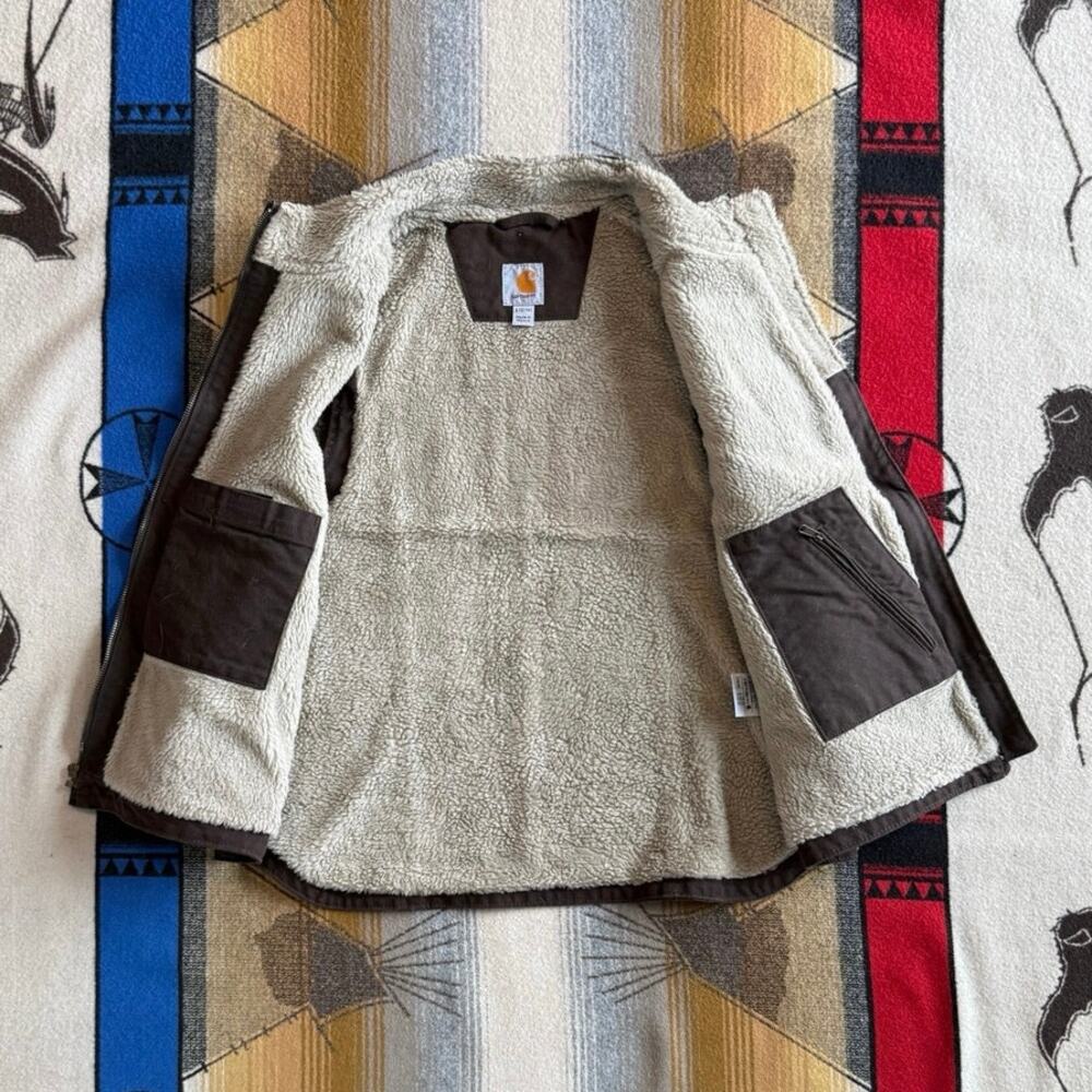 Vintage Women’s Carhartt Sherpa Lined Canvas Vest Size Large Brown 104224-DKB - Picture 3 of 9
